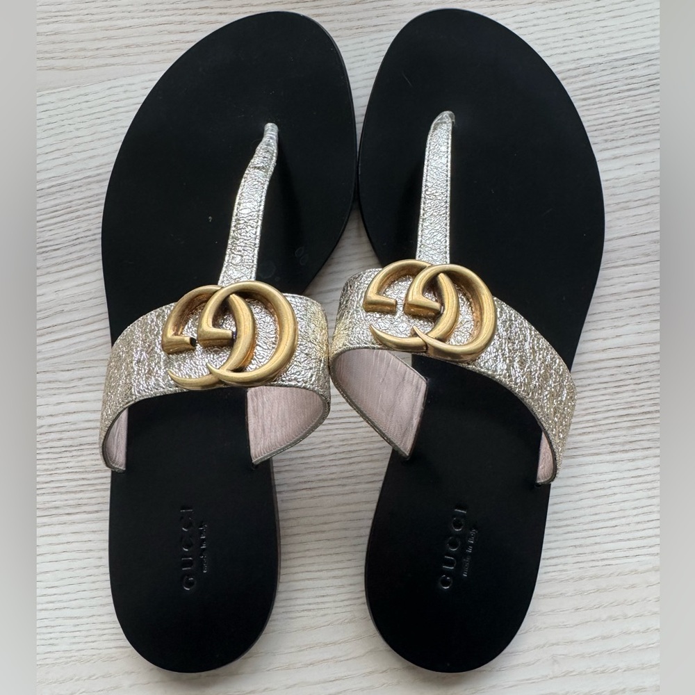 Gucci Metallic Gold and Black Sandals